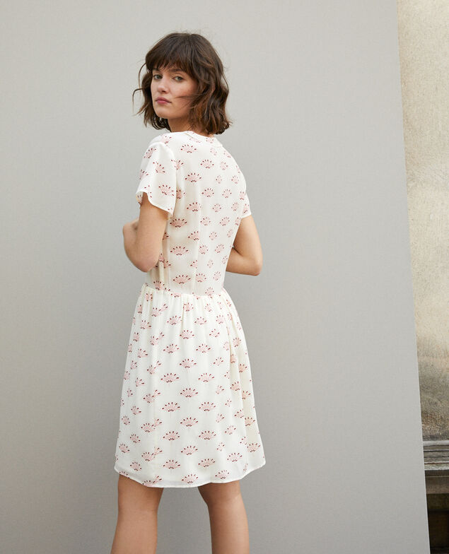 V neck dress Lotus fan winter white