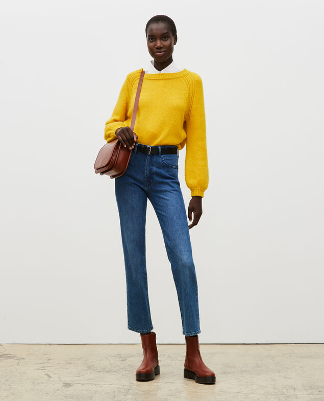 Loose boatneck wool jumper Lemon curry