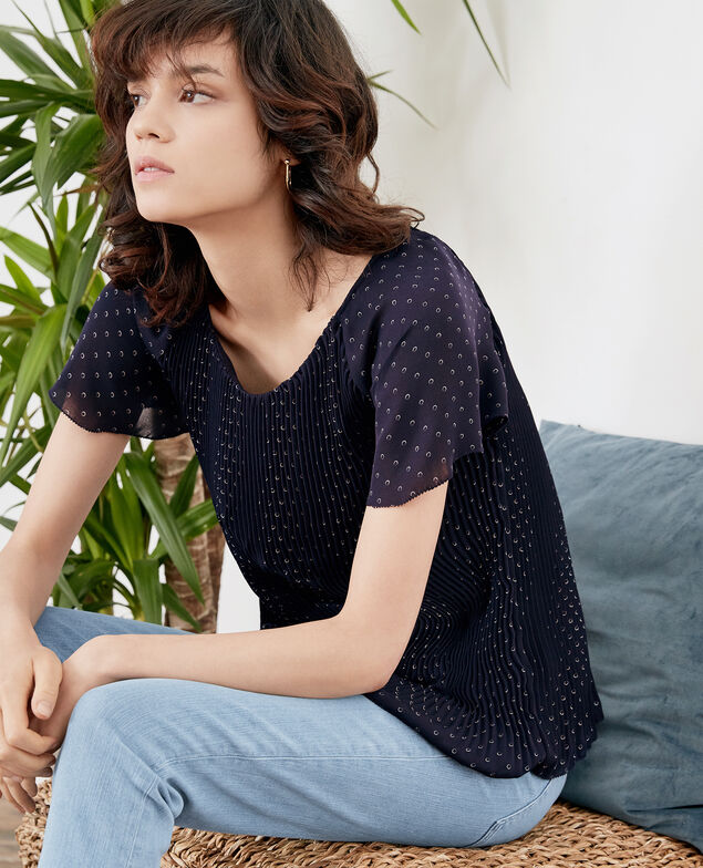 Pleated blouse Ring dots marine