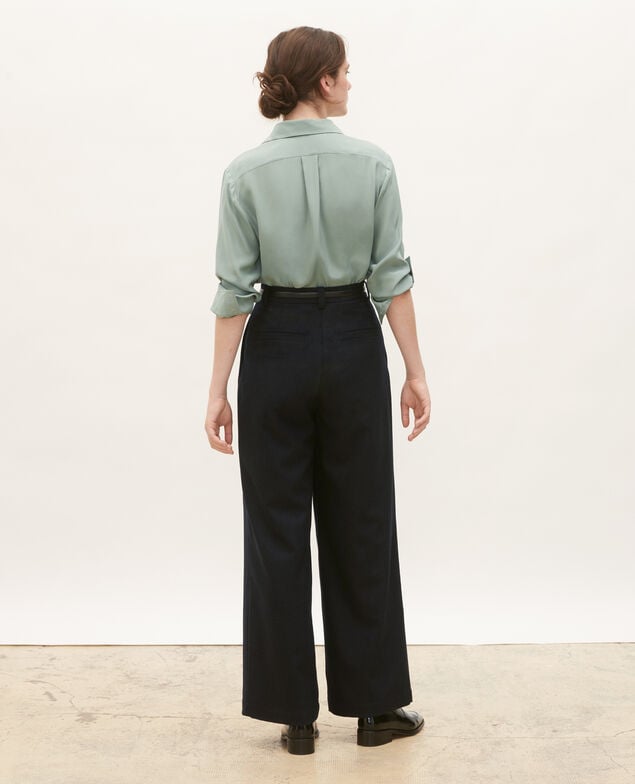 High-waisted wide wool trousers YVONNE Night sky