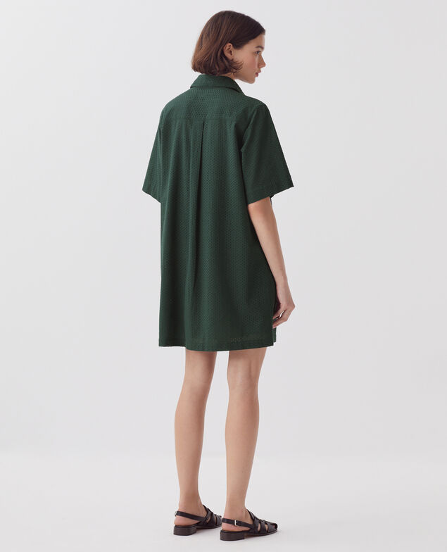Embroidered cotton mini shirt dress J590 spruce green