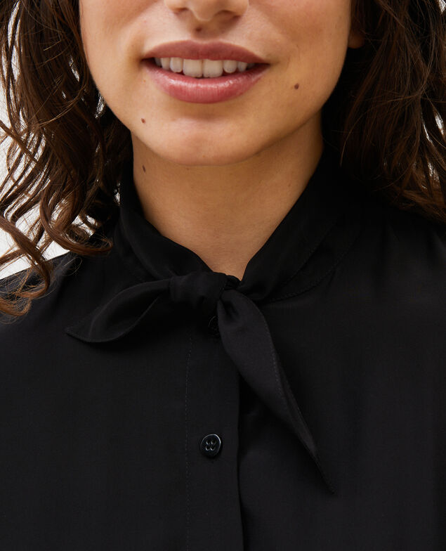  Long-sleeve tie neck silk blouse Black beauty