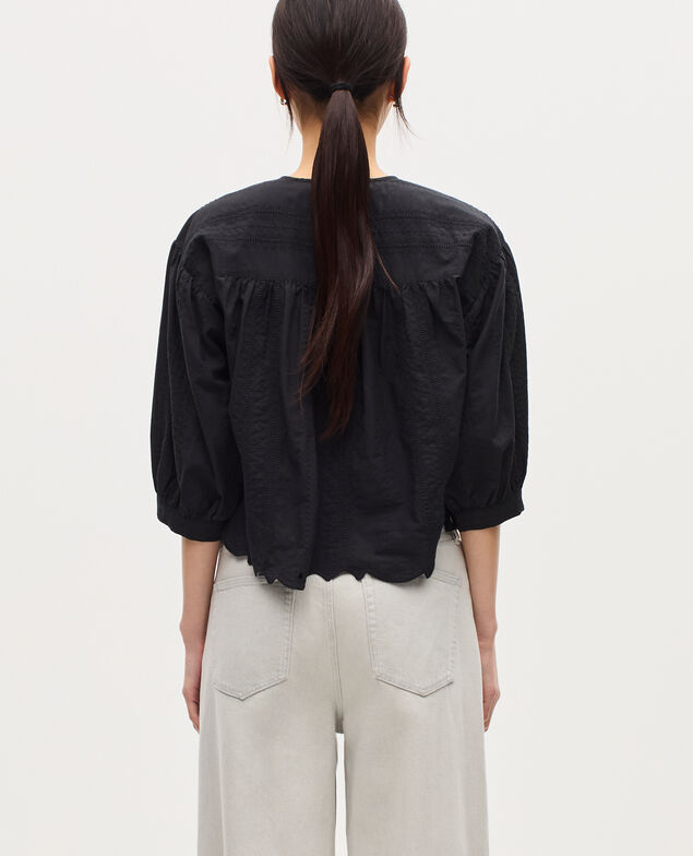 Embroidered cotton blouse H091 black beauty