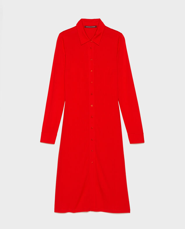 Silk jersey shirt dress Fiery red