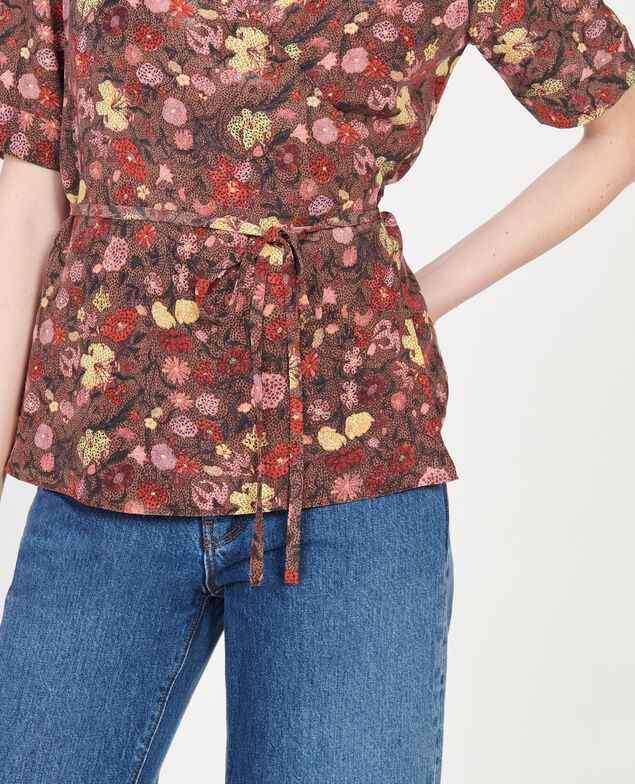  Floral silk wrap blouse Print eden tortoiseshell