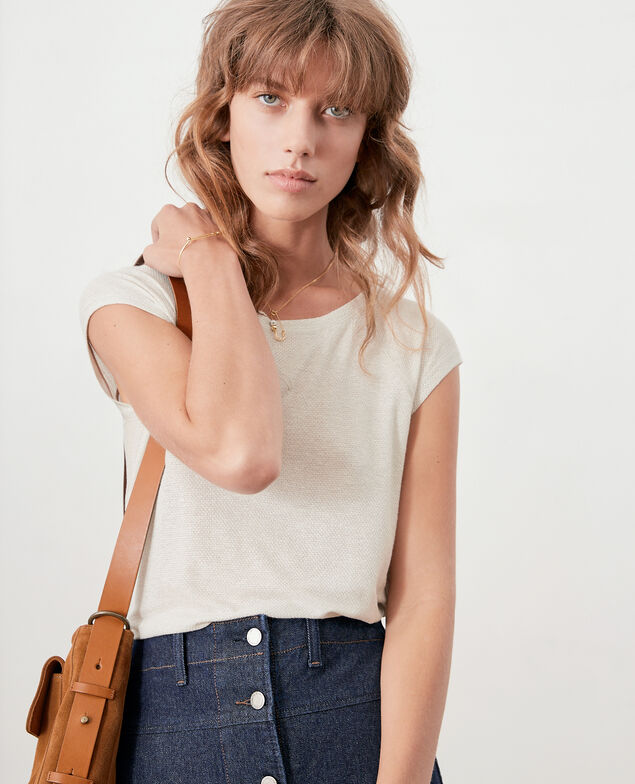 Iridescent T-shirt with linen Chalk