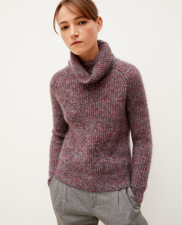 Mohair blend roll neck jumper Rio red/ever green/off white