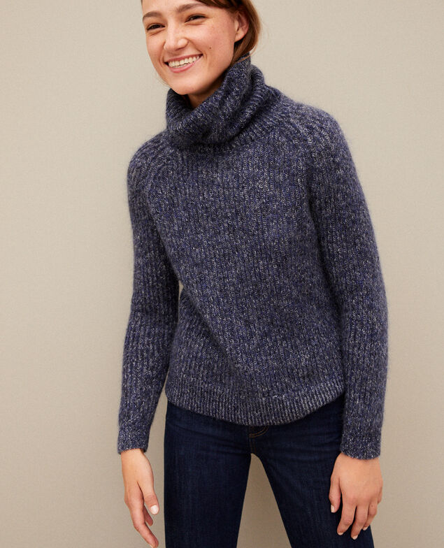 Mohair blend roll neck jumper Medieval blue/noir/off white