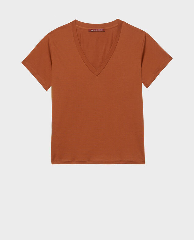 V-neck cotton t-shirt Tortoise shell