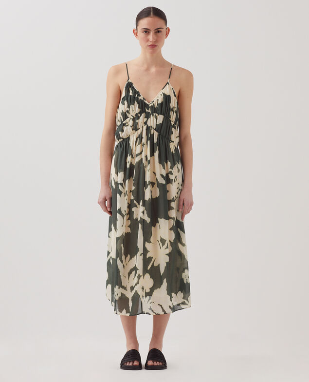 Cotton voile silky strappy maxi dress J591 blurry fl dark g