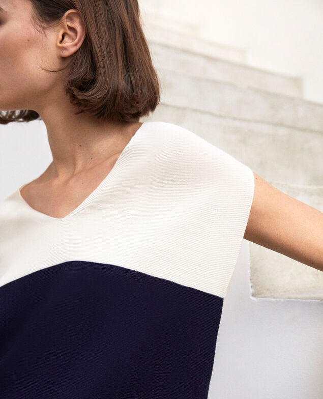 V-cowl neck jumper Champagne/navy