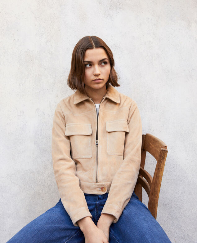 Short suede jacket Camel beige