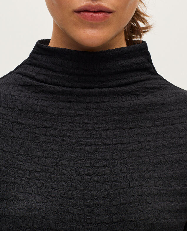 Textured high neck top H091 black beauty