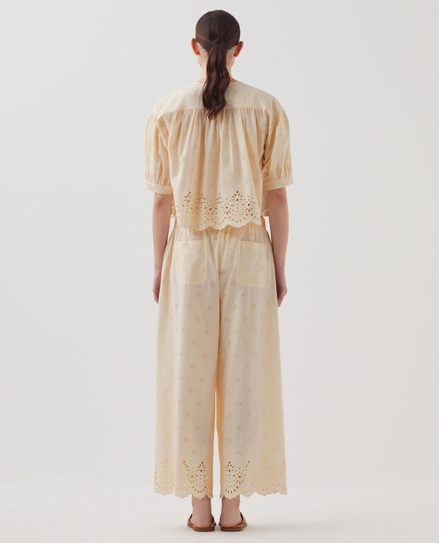 Cotton broderie anglaise wide leg trousers I307 ecru