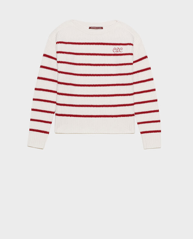 Boatneck striped wool jumper Stripe jetstream royalred