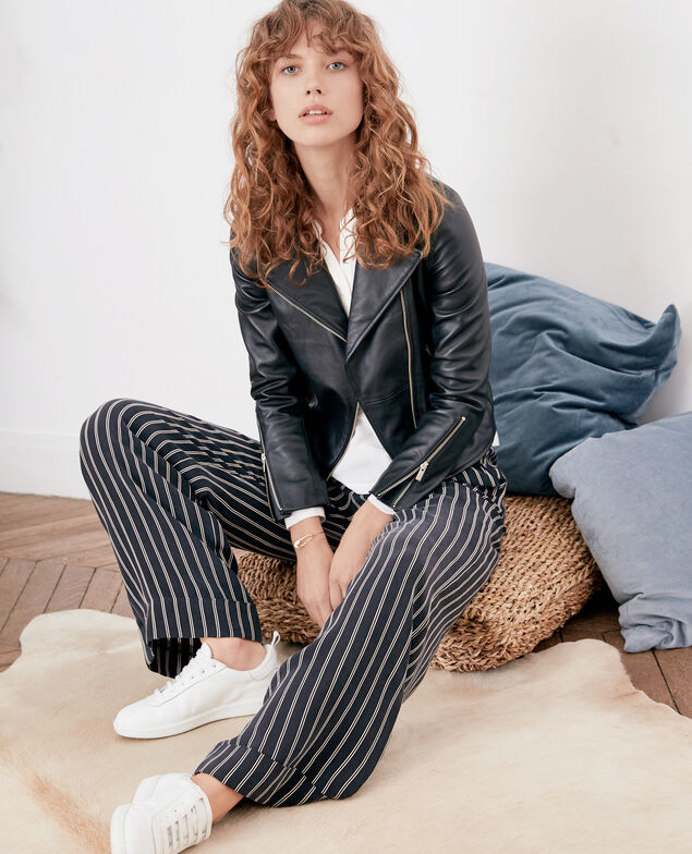 Loose flowing striped trousers Black/off white stripes