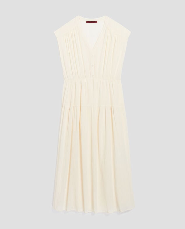 Pleated cotton maxi dress H303 white swan
