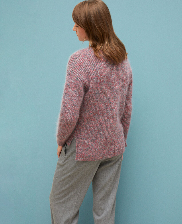 Flecked mohair cardigan Pompeian red/ultra green/off white