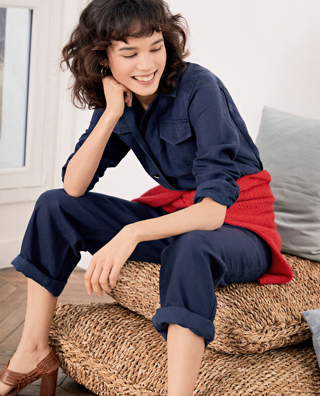 Safari-style jumpsuit with linen Marine