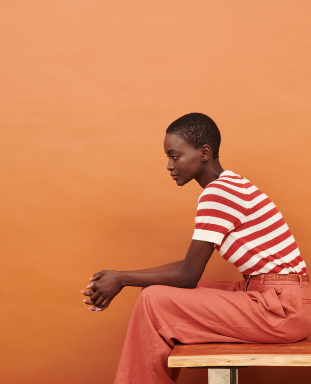 Striped linen and cotton jumper 5061c str ketchup butter