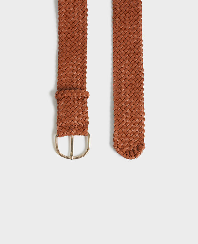 Wide braided leather belt Camel