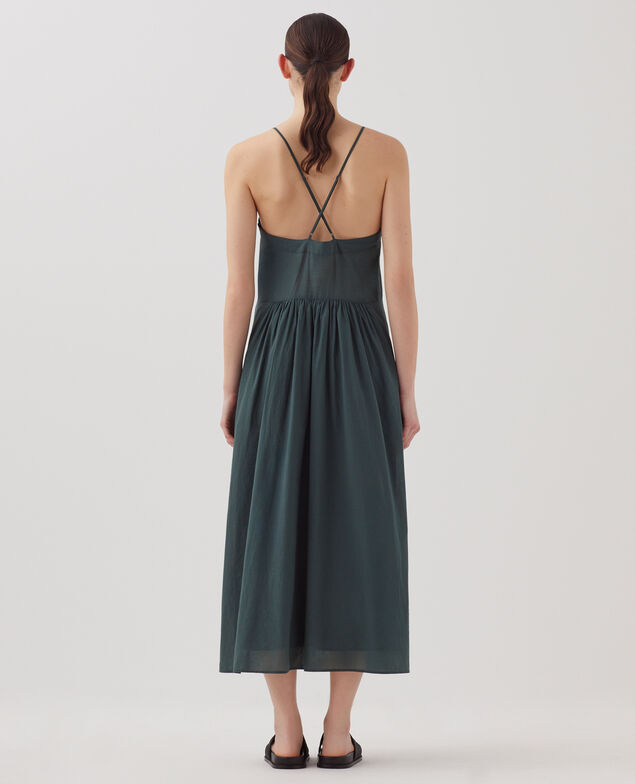 Cotton voile strappy maxi dress J590 spruce green