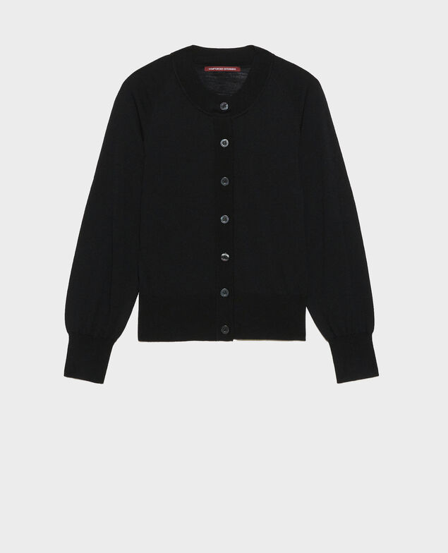 Round neck merino wool cardigan Black beauty