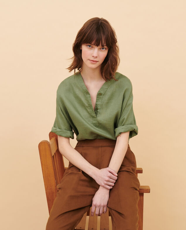 Linen tunic blouse 52 green