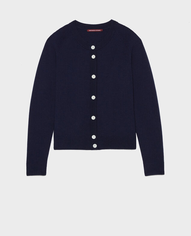 Round neck wool cardigan Maritime blue