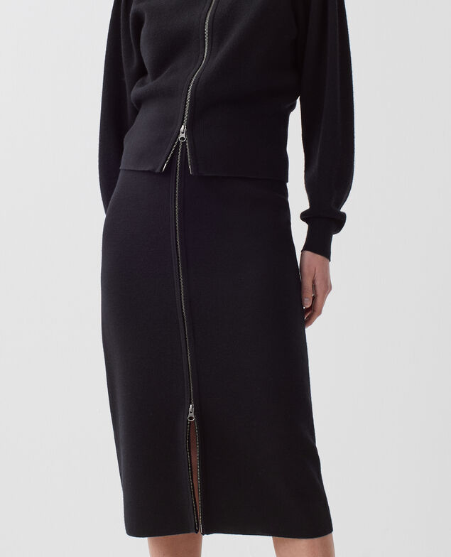 Merino wool zip-up midi skirt H091 black beauty