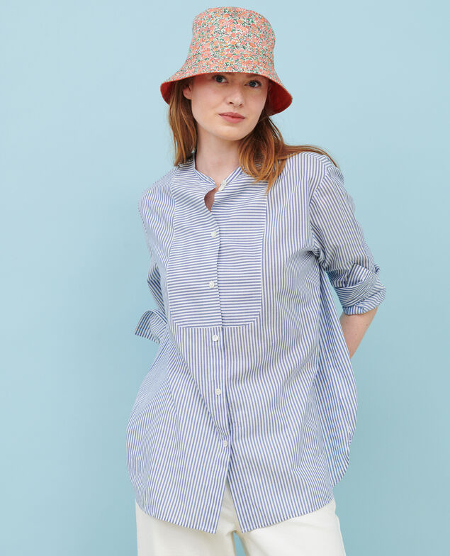 Cotton shirt with high-low hem 82 stripe navy