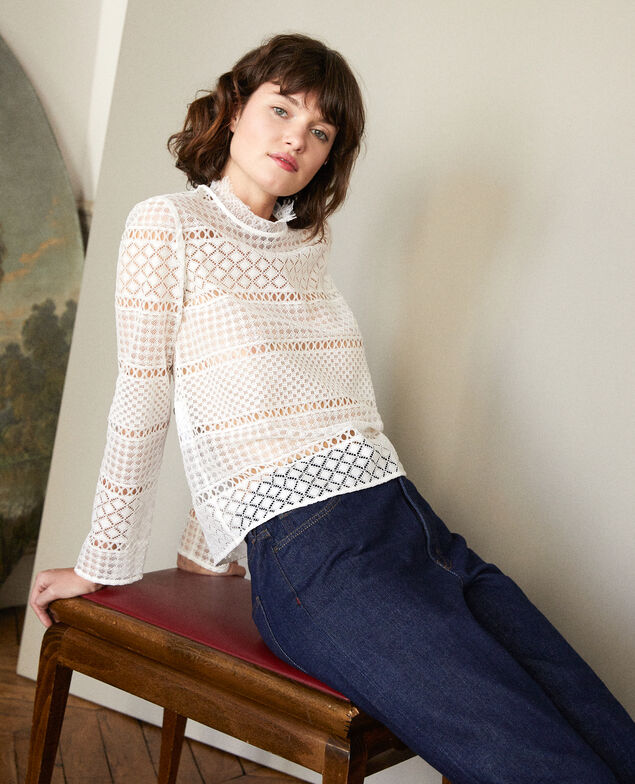 Openwork lace blouse White