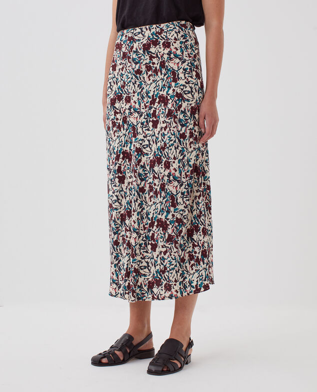 Silky midi skirt J751 leaf burgundy