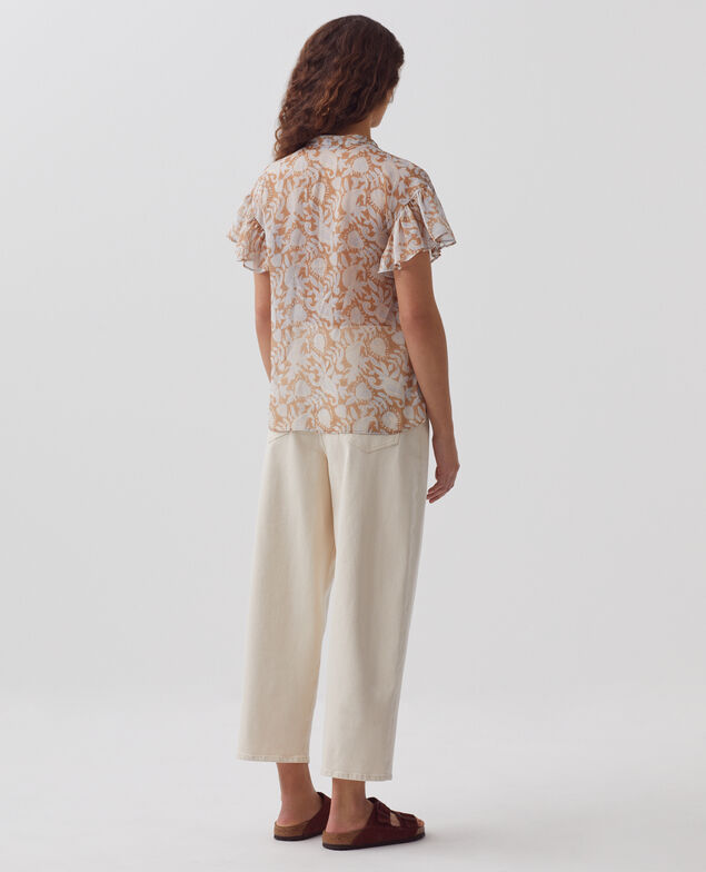 Short-sleeve silky blouse H340 cashmire brown