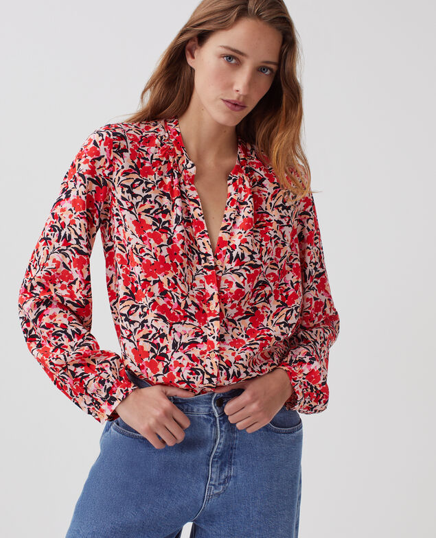 Silky long-sleeve shirt J120 leaf pink