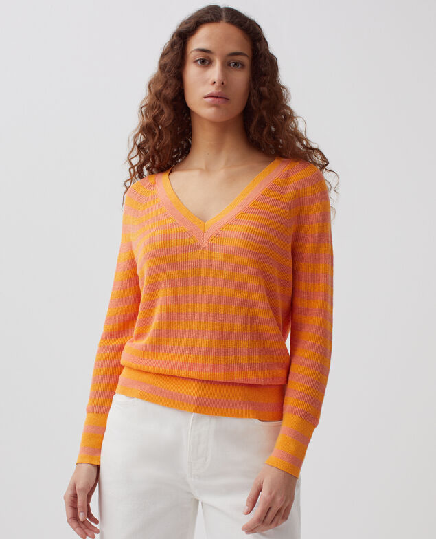 Linen V-neck jumper H231 thin sheen