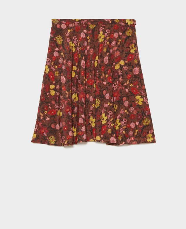  Floral silk flared mini skirt Print eden tortoiseshell