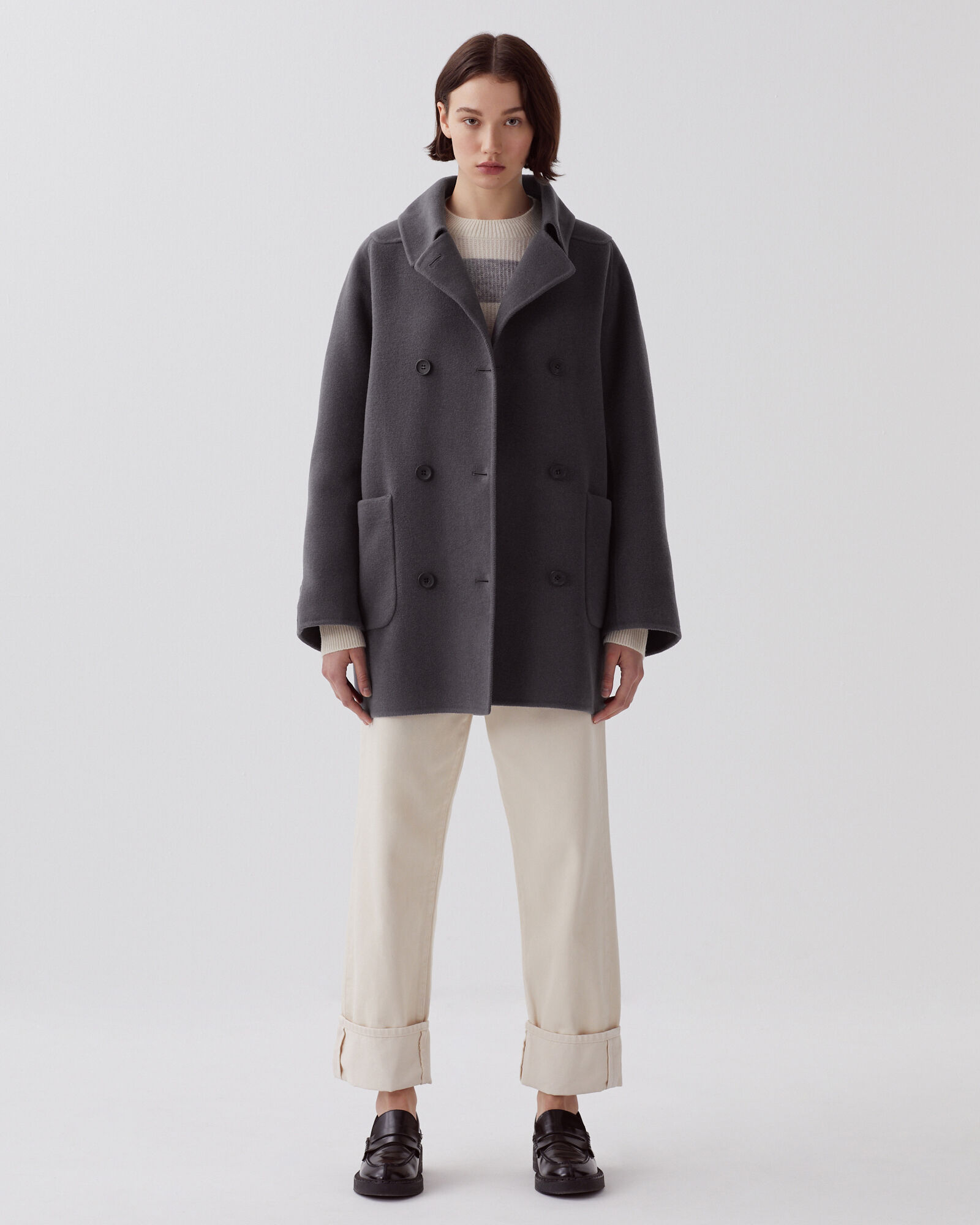 Mid-length double face coat gray - Comptoir des Cotonniers