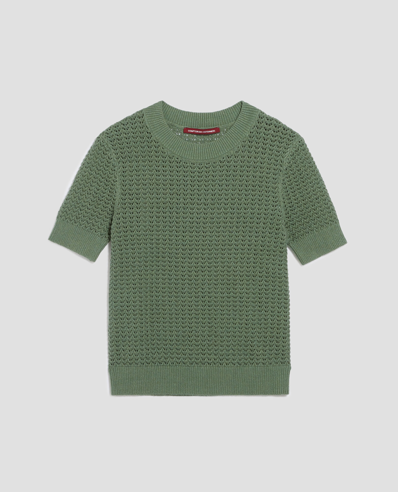 【BAON】[unisex] Arita Summer Printing Net Short Sleeve Knit Short-sleeved sweater, knitted, diamond patterns in Tribal