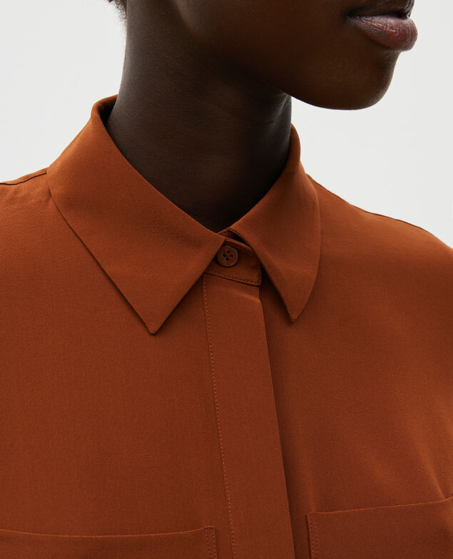 Loose long-sleeve silk shirt Tortoise shell