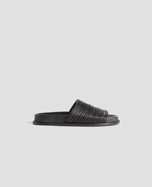 Flat leather sandals H091 black beauty
