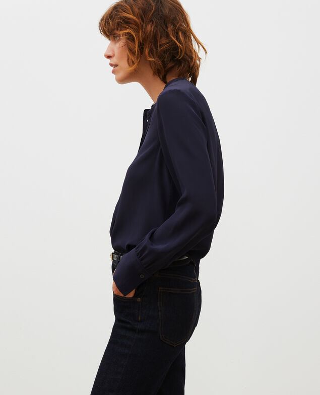 Loose long-sleeve silk shirt Night sky