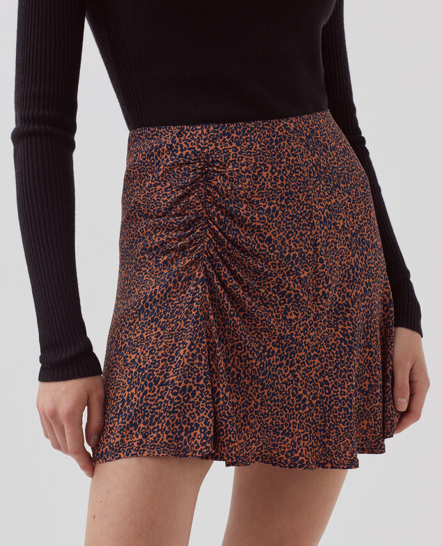 Fluid leopard print mini skirt I480 leo brown
