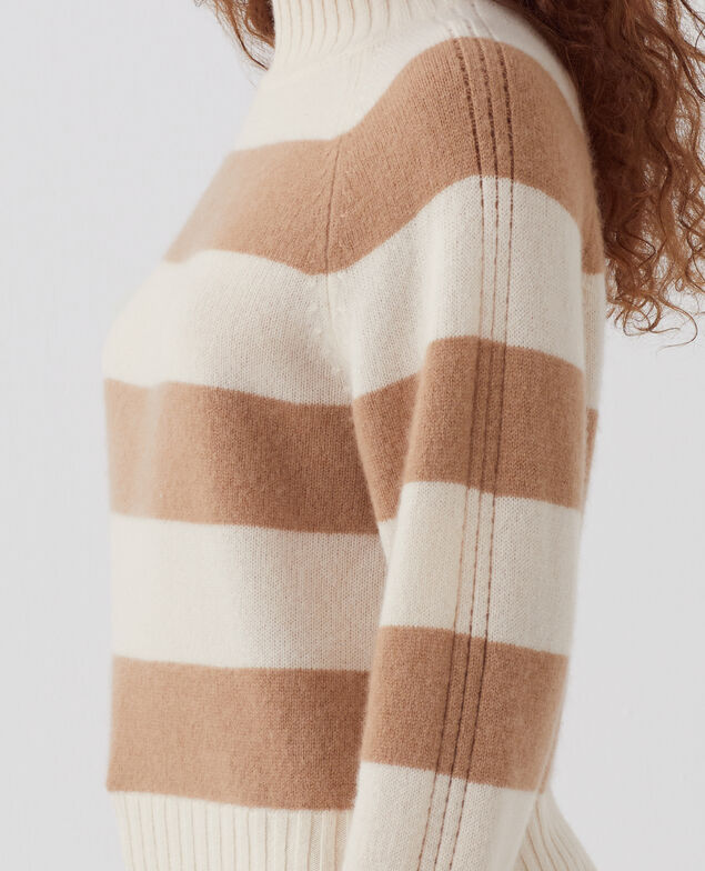 Cashmere polo neck jumper I323 st ivory camel