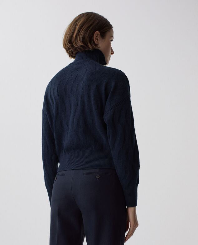 Zip-up merino wool cardigan J690 blueberry