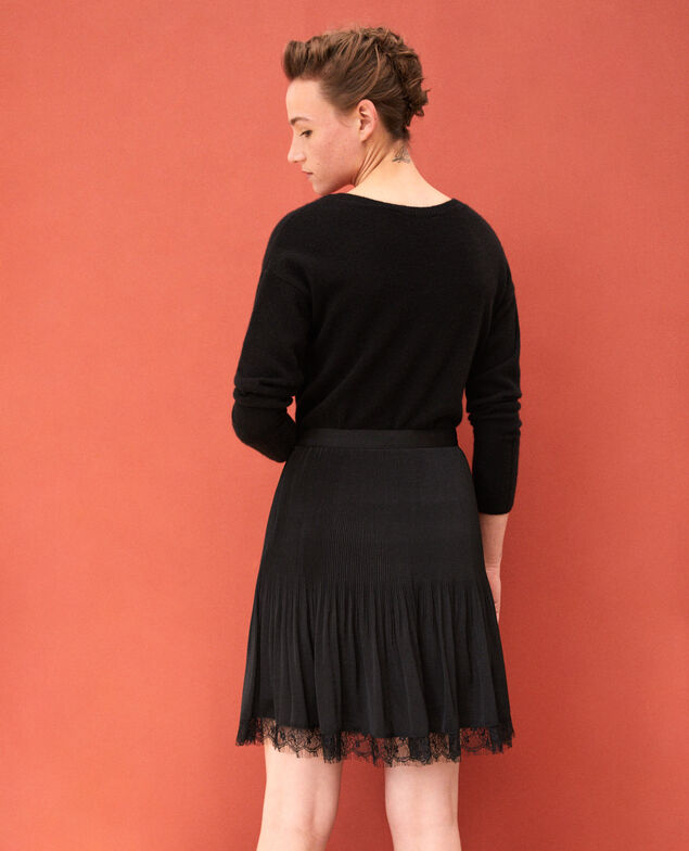 Pleated skirt with lace detail Black