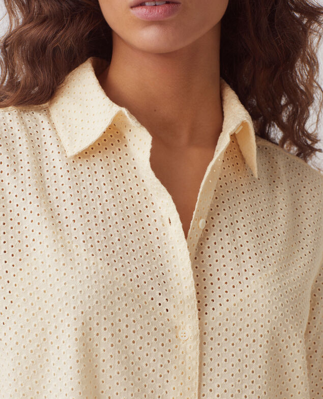 Embroidered cotton mini shirt dress H013 gardenia