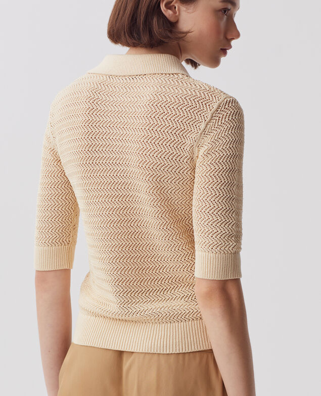 Cotton zip-up polo jumper J300 natural