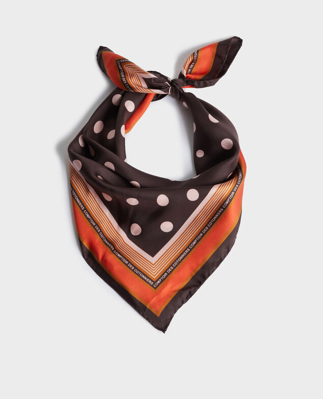 Polka dot square silk foulard Black coffee
