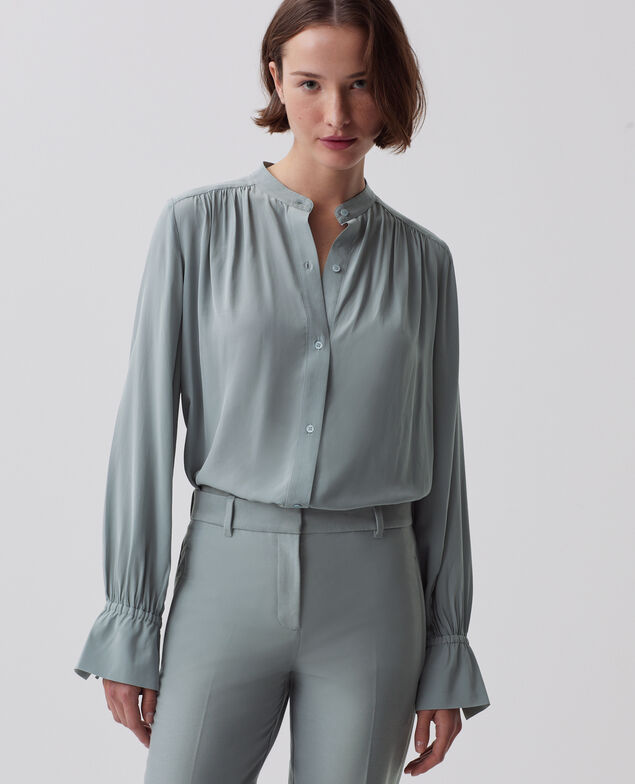 Long-sleeve silky shirt J620 slate blue